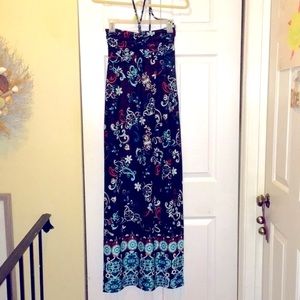 Vintage Hypnotized Floral & Paisley Beaded Halter Maxi Sundress Dress-Size Small